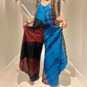 BLANCO DE IBIZA by Isabel Tavares Elegant Blue tie dye silk Jumpsuit